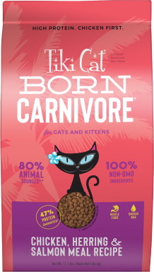 Suché krmivo pro kočky bez obilovin Tiki Cat Born Masožravé kuře a sledě