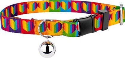 Country Brook Design Rainbow Hearts Polyester Breakaway Cat Collar with Bell