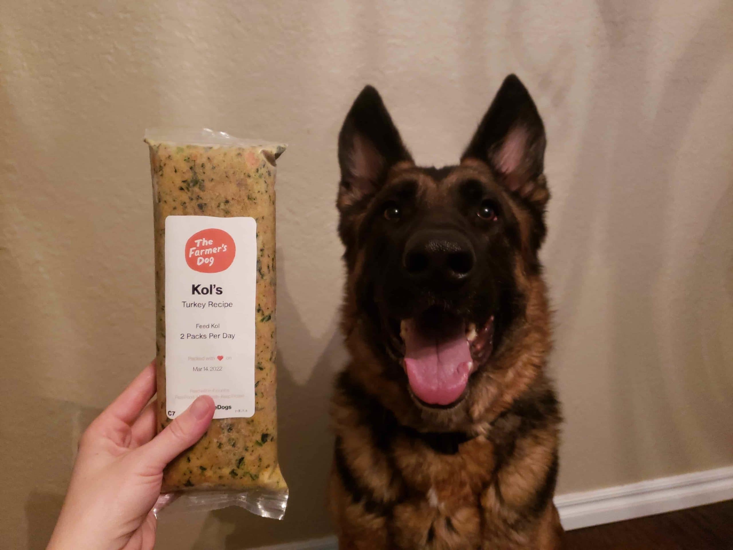 Obrázek Farmers Dog s jídlem a německým ovčákem