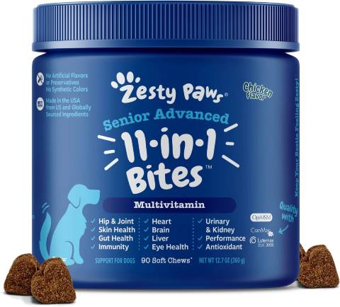 Měkké žvýkačky Zesty Paws Senior Advanced 11 v 1 s příchutí