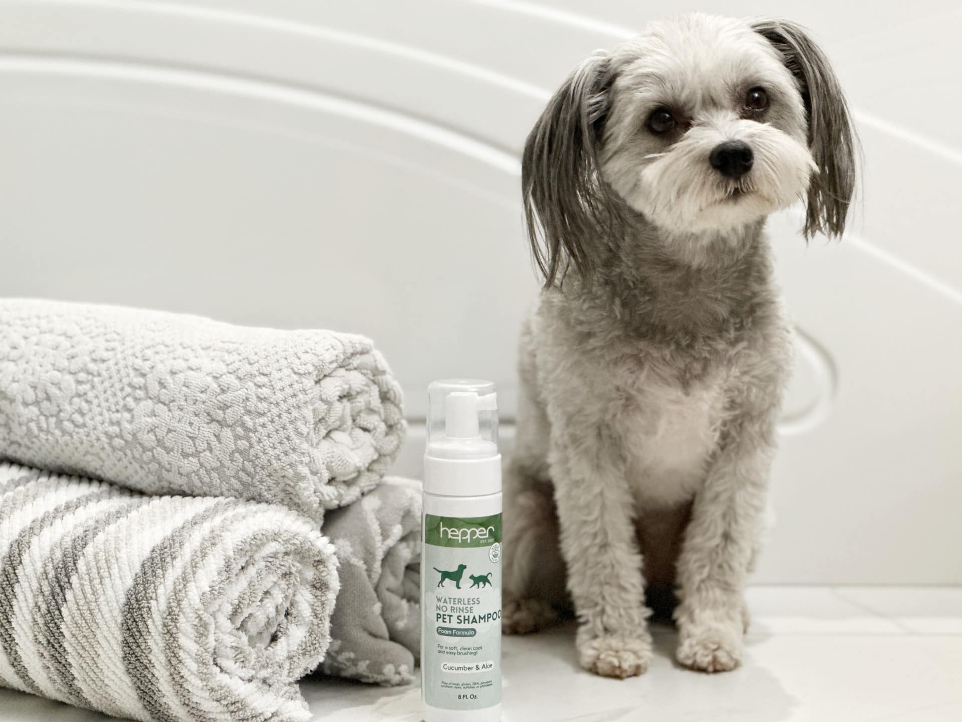 Hp Suchý bezvodý šampon Šedé ručníky do koupelny Shih Tzu