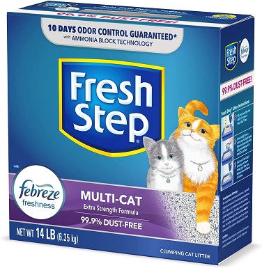 Stelivo Fresh Step vonící se silou Febreze, shlukující stelivo pro kočky
