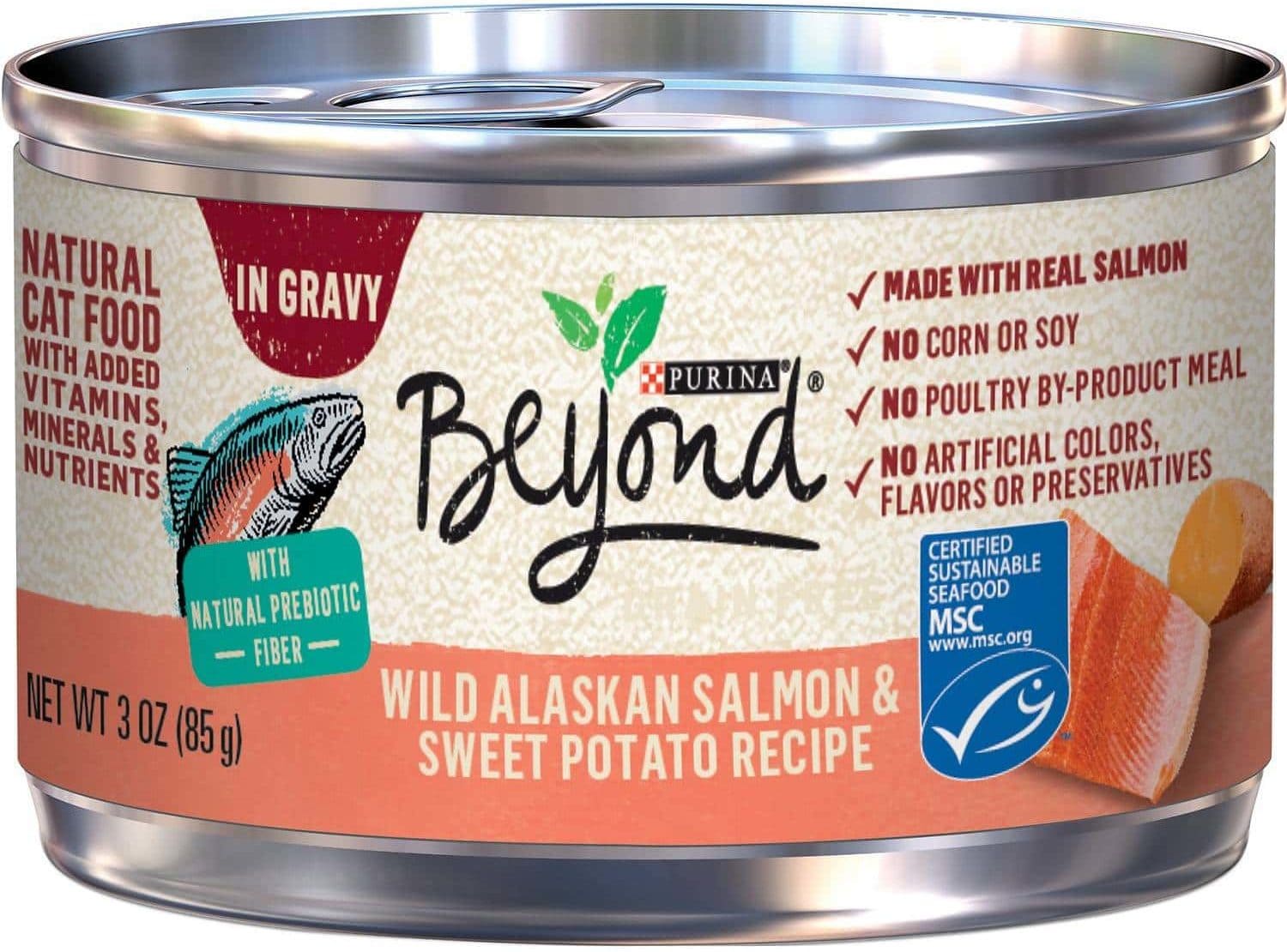Recept Purina Beyond s lososem a sladkými bramborami ve šťávě z konzervy pro kočky (1)