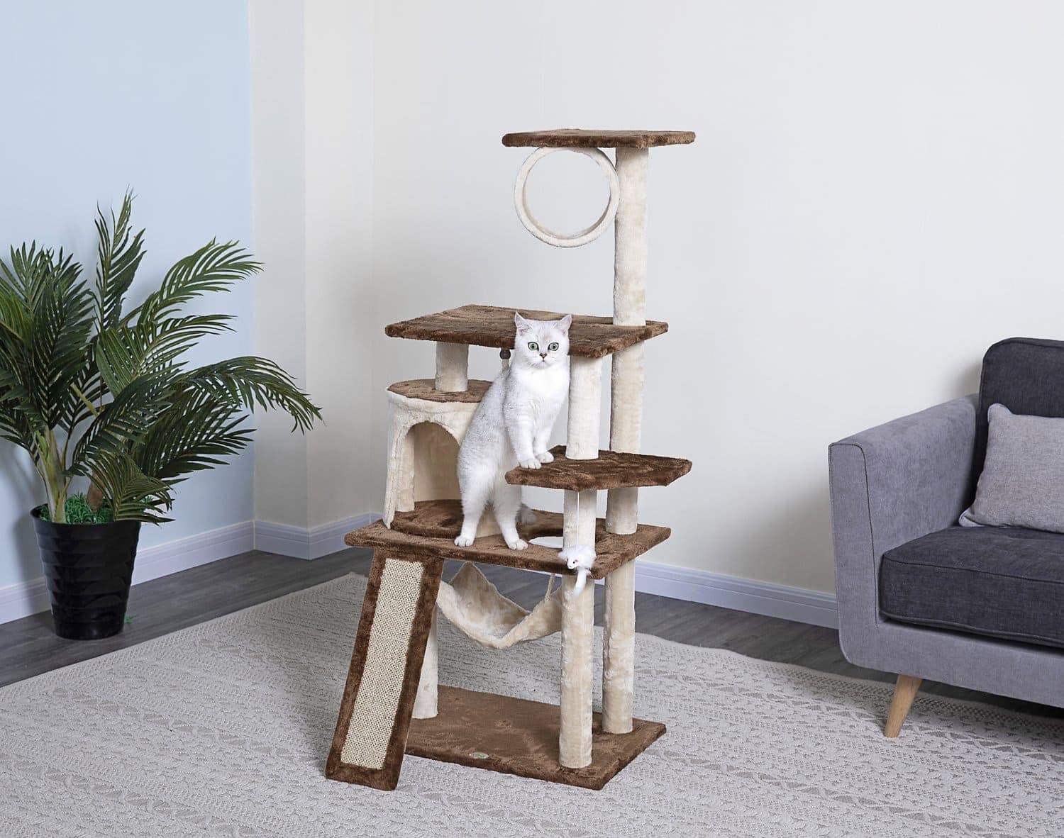 aktuální fotografie kočky v Go Pet Club 53-in Faux Fur Cat Tree & Condo