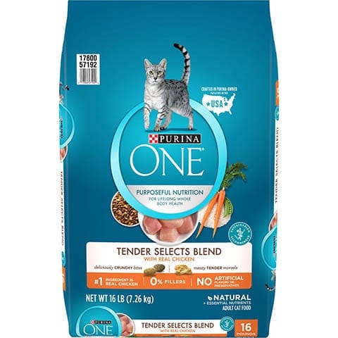 Purina ONE Tender Selects směs s pravým kuřecím suchým krmivem pro kočky