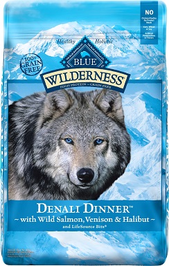 4 Večeře Blue Buffalo Wilderness Denali s divokým lososem, zvěřinou a halibutem bez obilovin suché krmivo pro psy