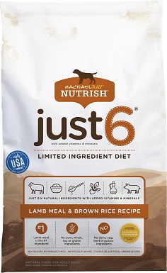 Rachael Ray Nutrish Jen 6 přírodní jehněčí moučka a hnědá rýže Recept na ingredience Suché krmivo pro psy