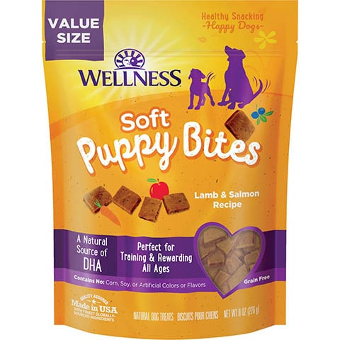 Wellness Soft Puppy Bites Jehněčí a lososový recept Bezobilné pamlsky pro psy