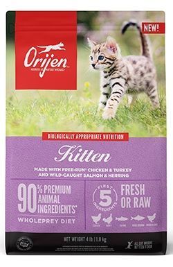 ORIJEN Cibo secco per gattini senza cereali, pollo e tacchino, salmone pescato in natura e aringhe