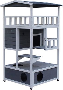 PawHut massief houten kattenappartement