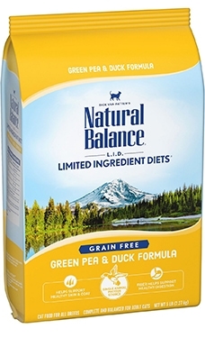 Natural Balance L.I.D. Krmivo s omezeným množstvím ingrediencí Složení zeleného hrášku a kachny Suché krmivo pro kočky bez obilovin