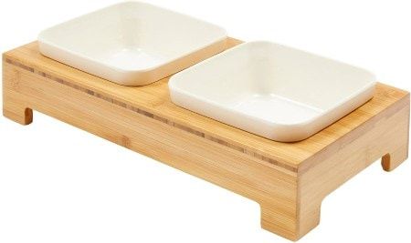 Frisco Square Melamine Dog & Cat Bowl Setti bambujalustalla